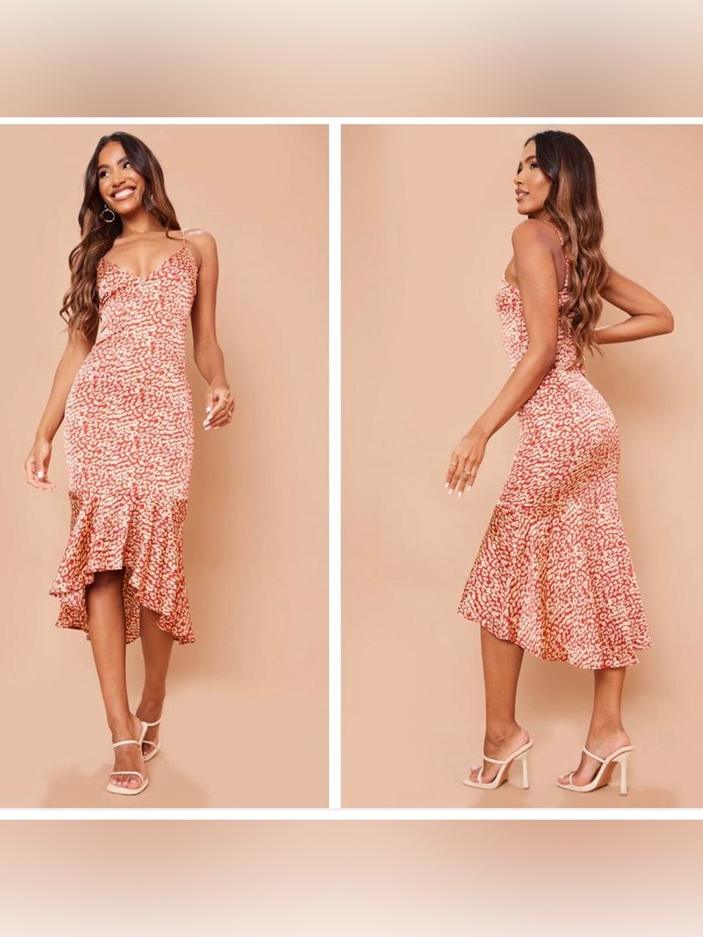 Pretty Little Thing Leopard Print High Low Mermaid Hem Midi Dress US 4 Small NWT
